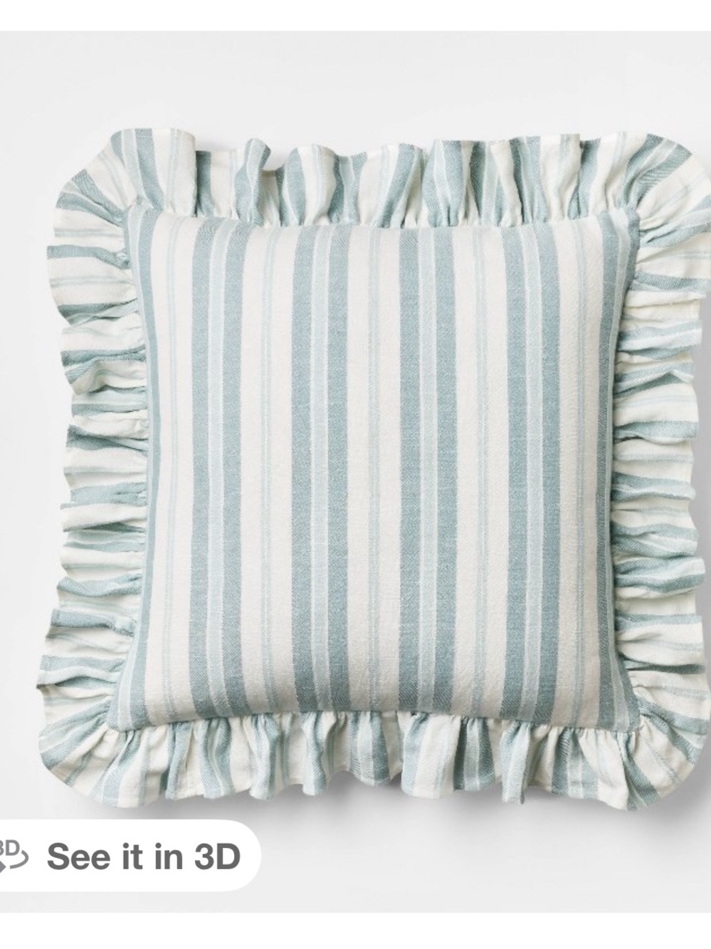 Studio McGee Linen Blend 20” x 20” Woven Stripe Blue / Ivory Ruffle Square Pill